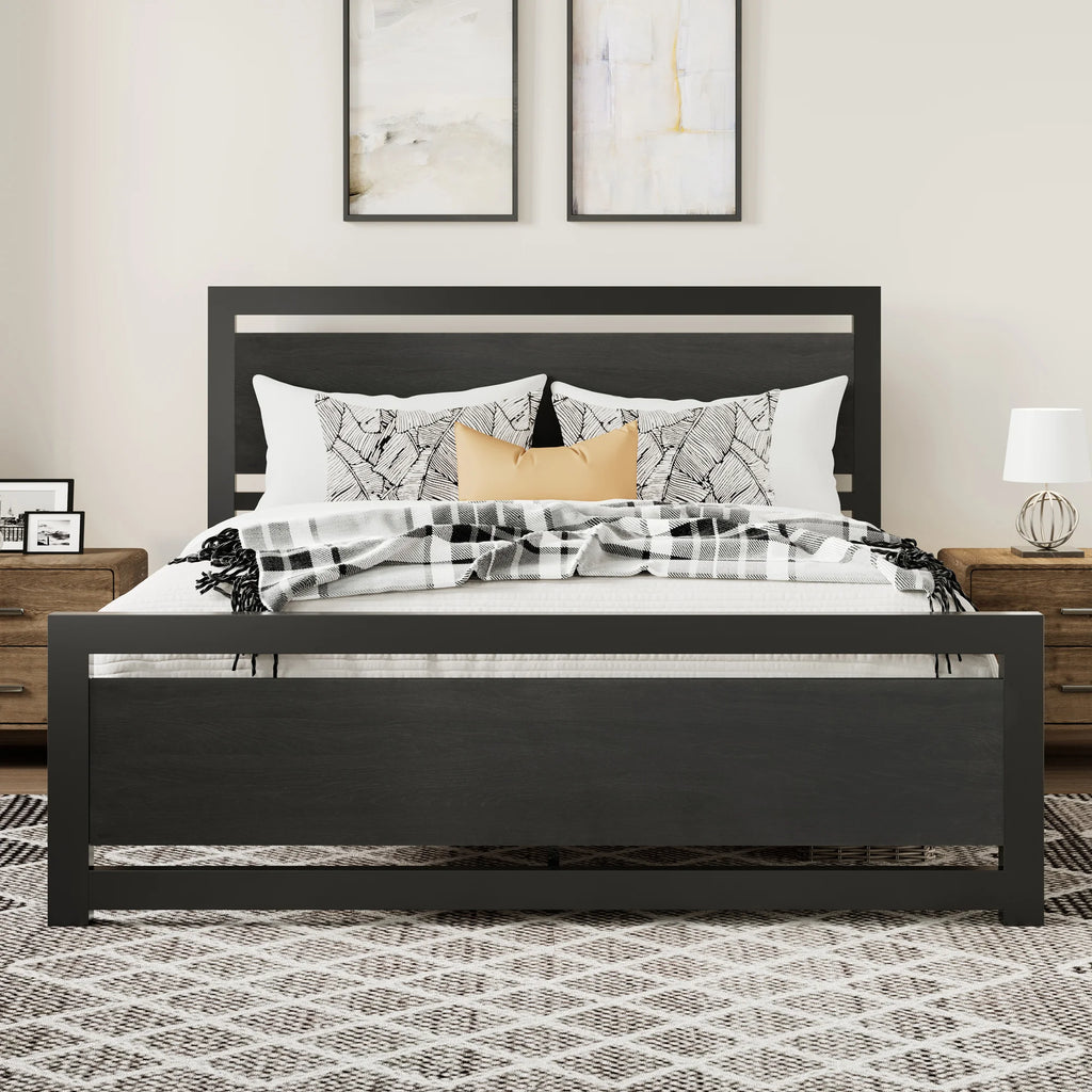 Queen Size Metal Platform Bed Frame with Headboard & Footboard I1732