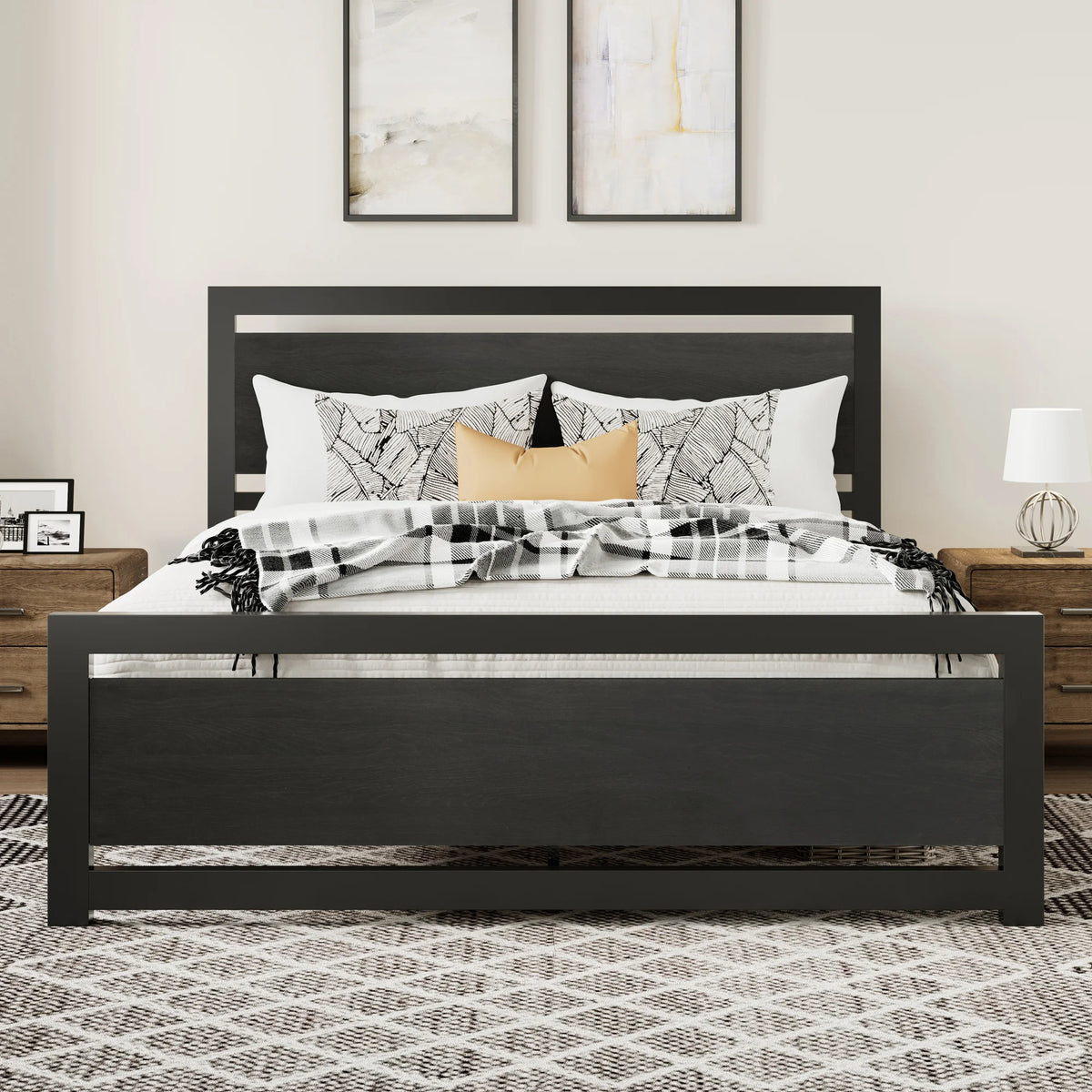 Queen Size Metal Platform Bed Frame with Headboard & Footboard I1732