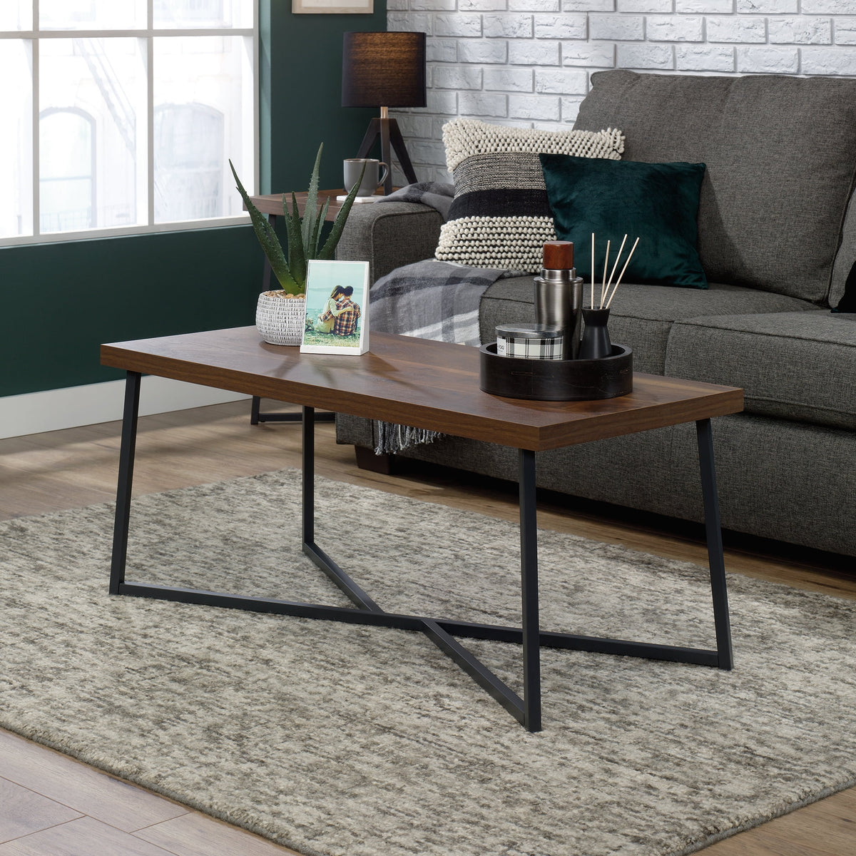 Metal Coffee Table, Grand Walnut Finish Q40880