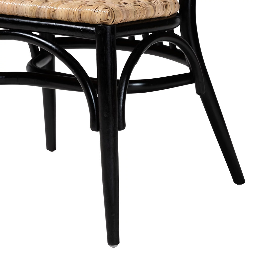 Black and Walnut Brown Wood and Rattan Dining Chair C3048