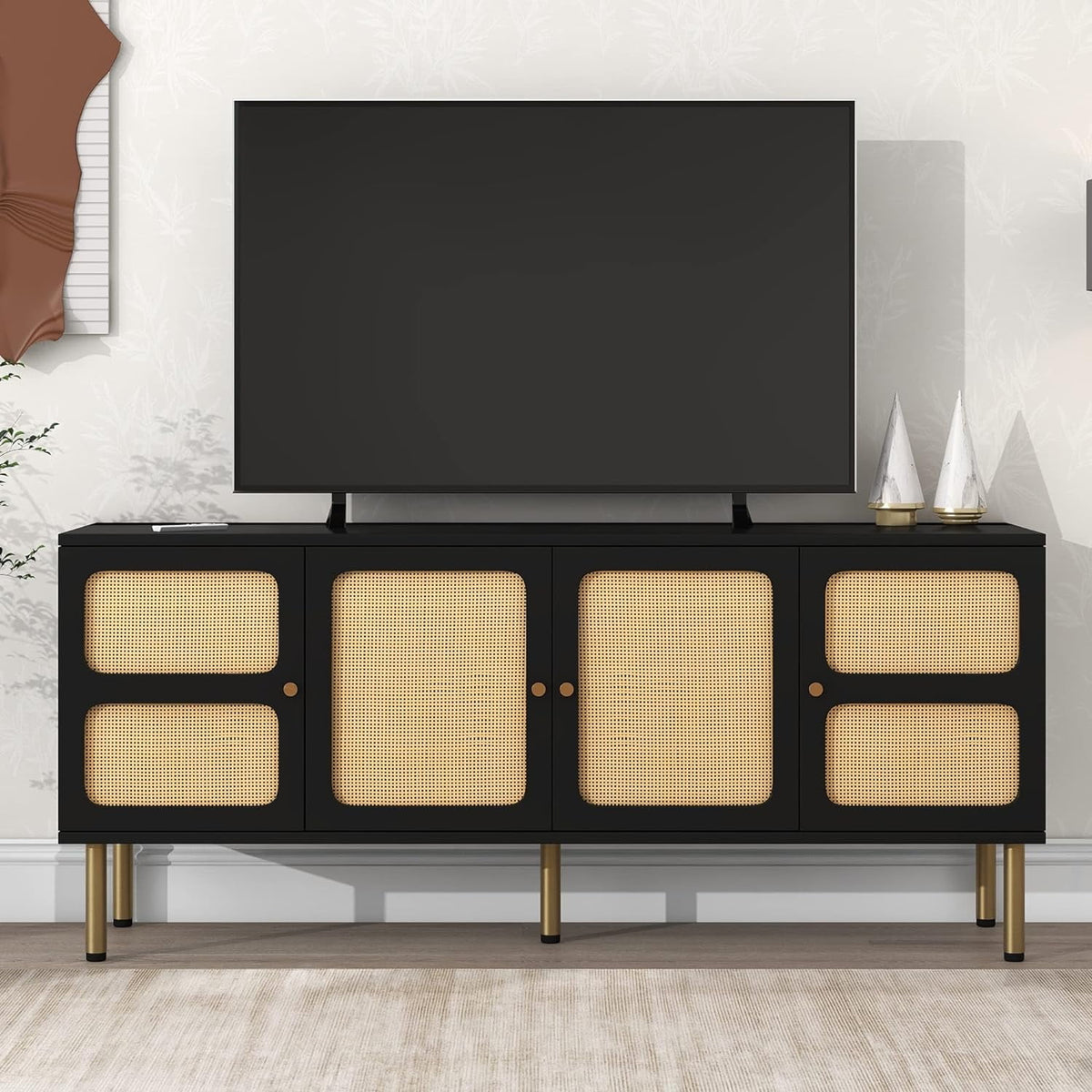 Black Boho Rattan TV Stand R807