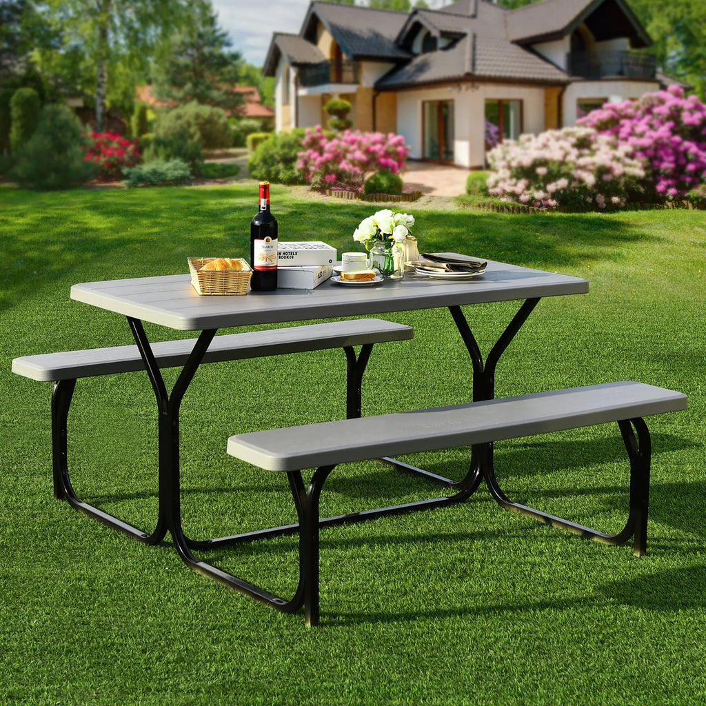 Black Outdoor Picnic Table Bench Set J269973