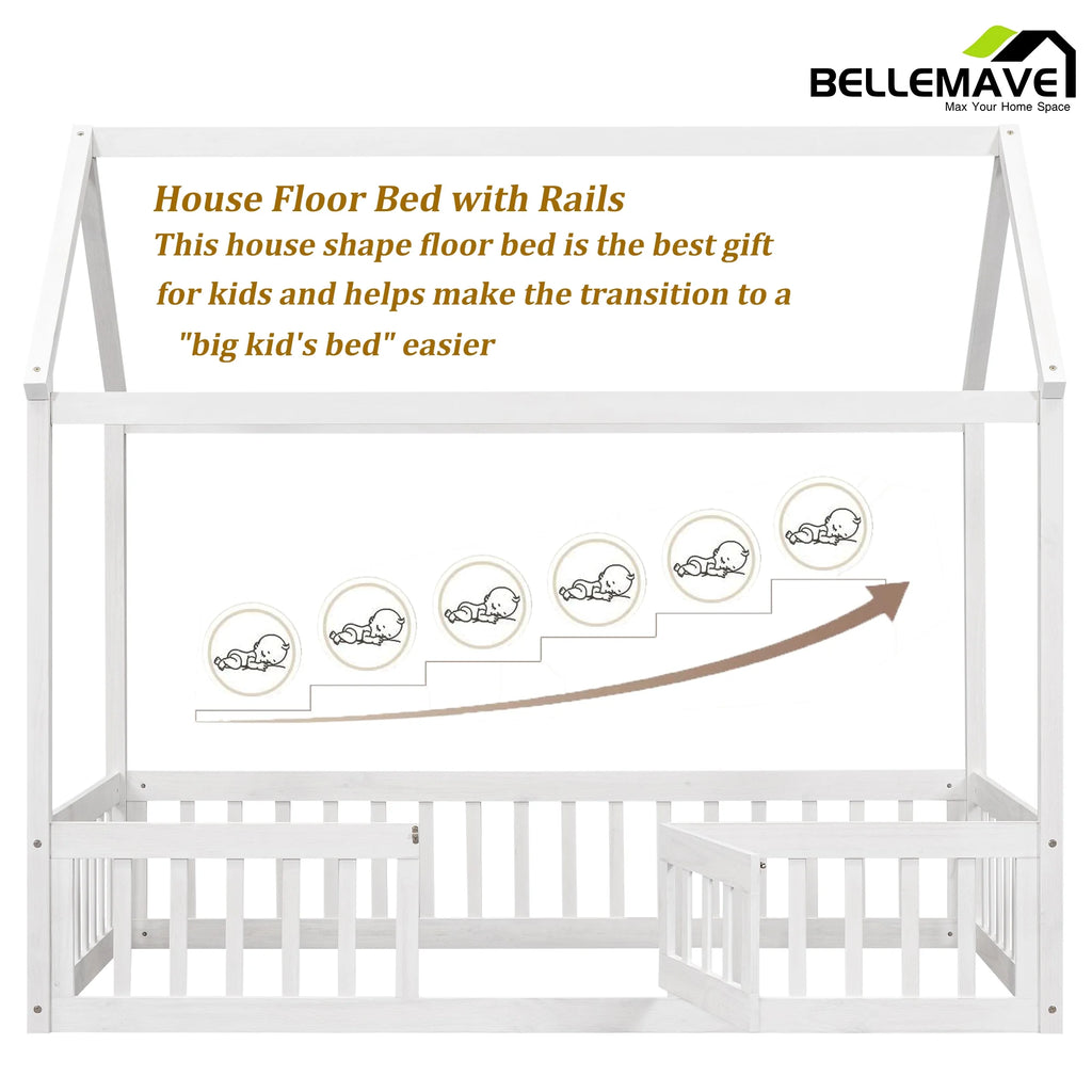 Twin House Floor Bed with Rails and Door D2338