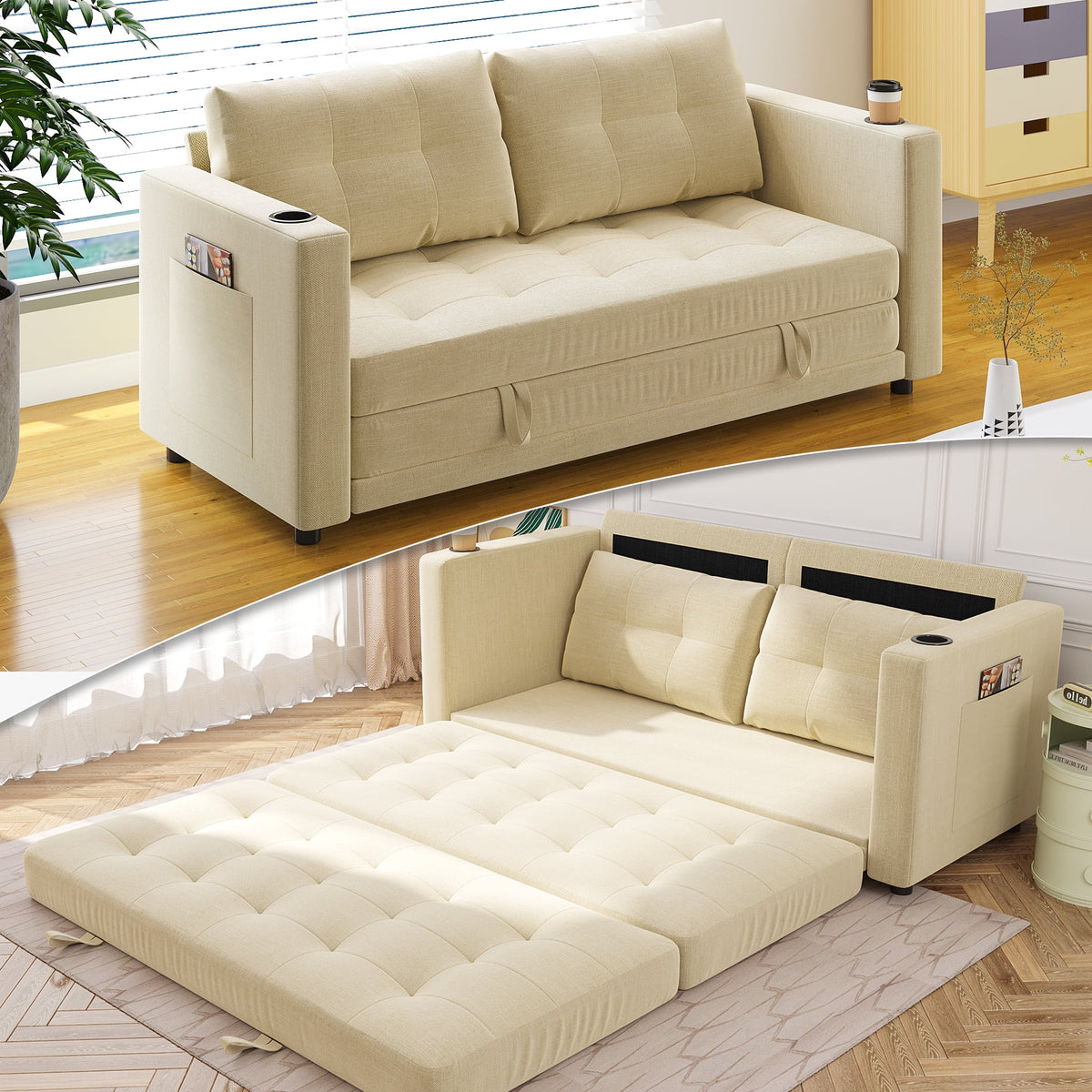 Beige Full Size Futon Sofa Bed K793108