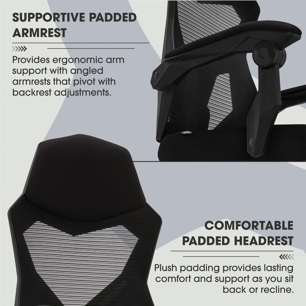 Black Fabric Gaming Office Chair with Extendable Leg Rest A3694