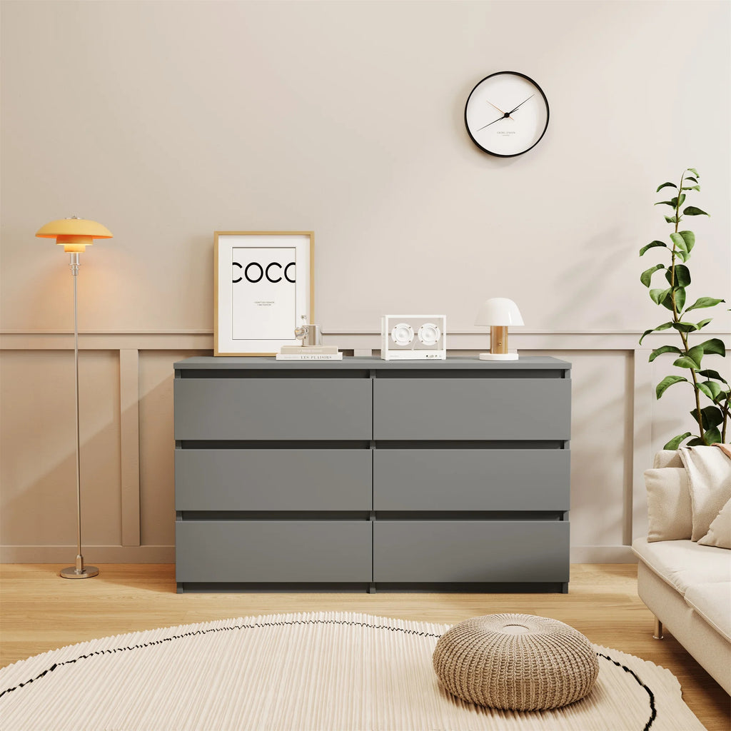 Black 6 Drawer Wood Dresser G338