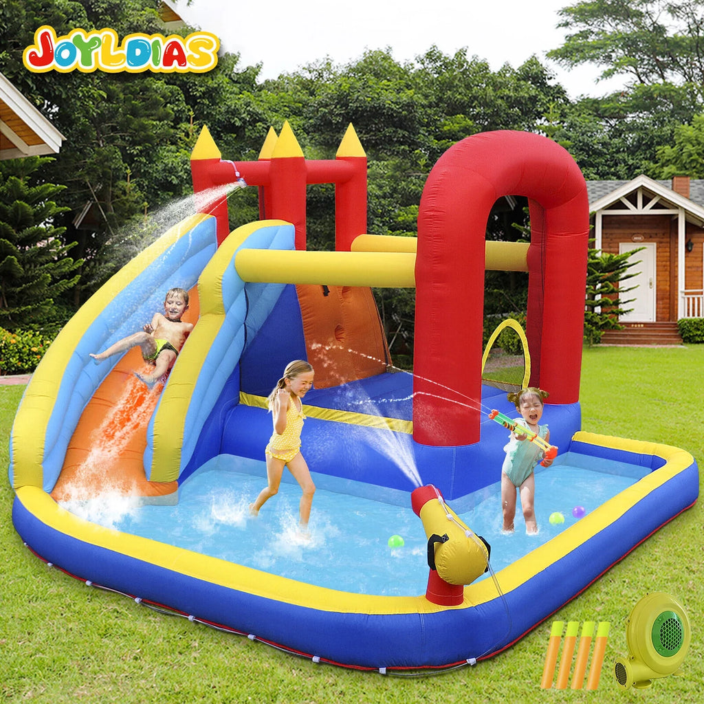 Inflatable Water Slide Bounce House with Pool, Basketball Hoop, Air Blower N65039