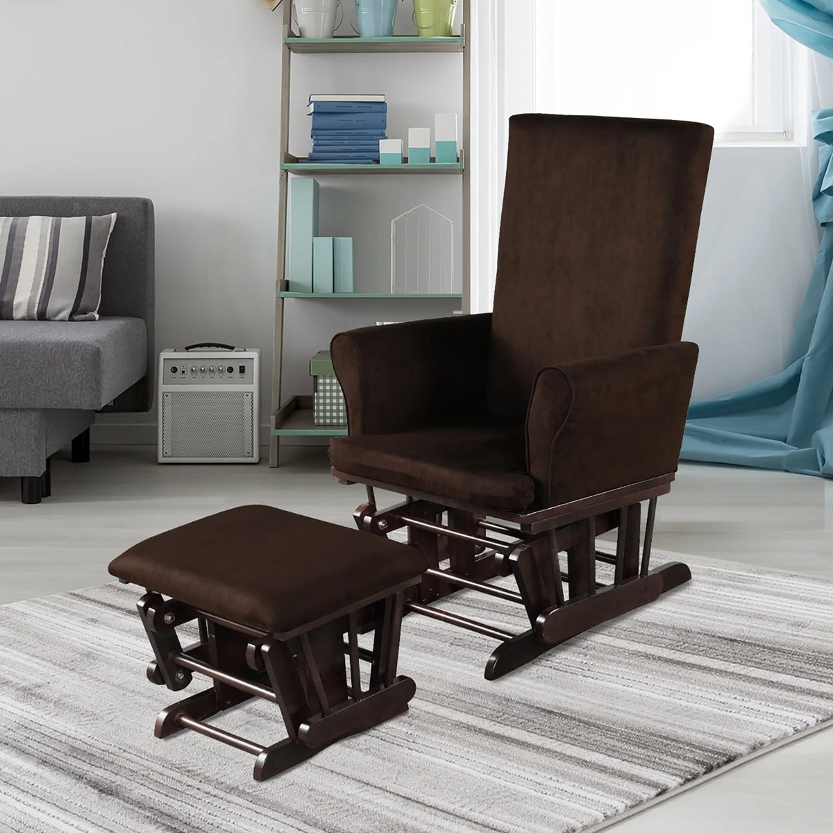 Pink Rocking Chair and Ottoman Set with Cushion L359