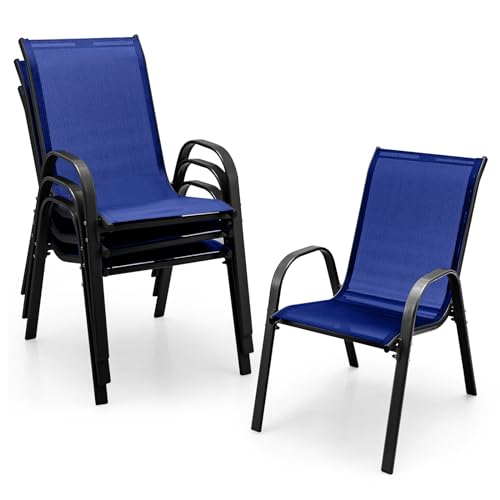 4 Pieces Stackable All Weather Patio Dining Chairs Set with Armrests W969938