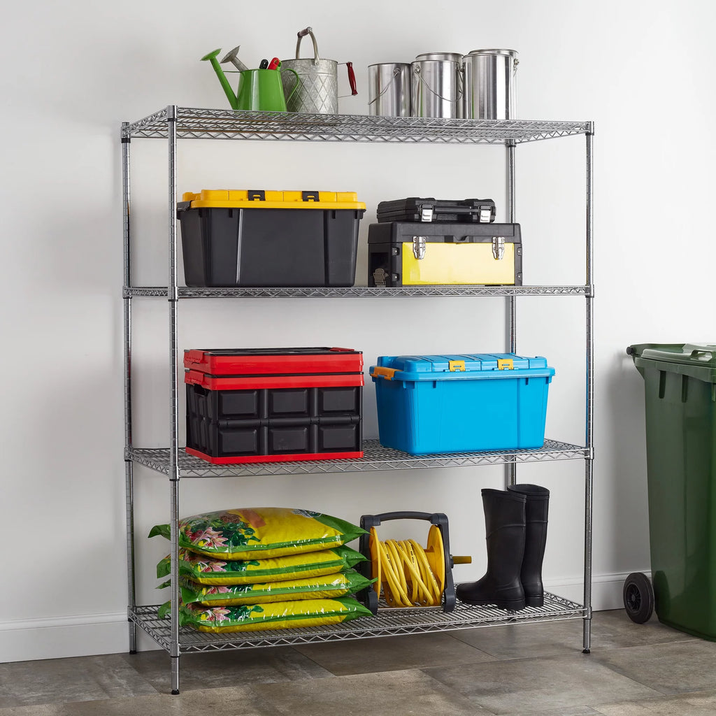 Steel 4-Tier Storage Shelf Unit 4000lb Capacity Chrome A410