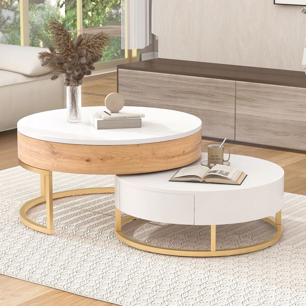 Round Lift-top Nesting Coffee Tables with 2 Drawers Q49693