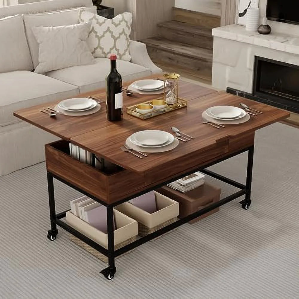 Lift Top Folding Coffee Table with Drawer Metal Frame X16275