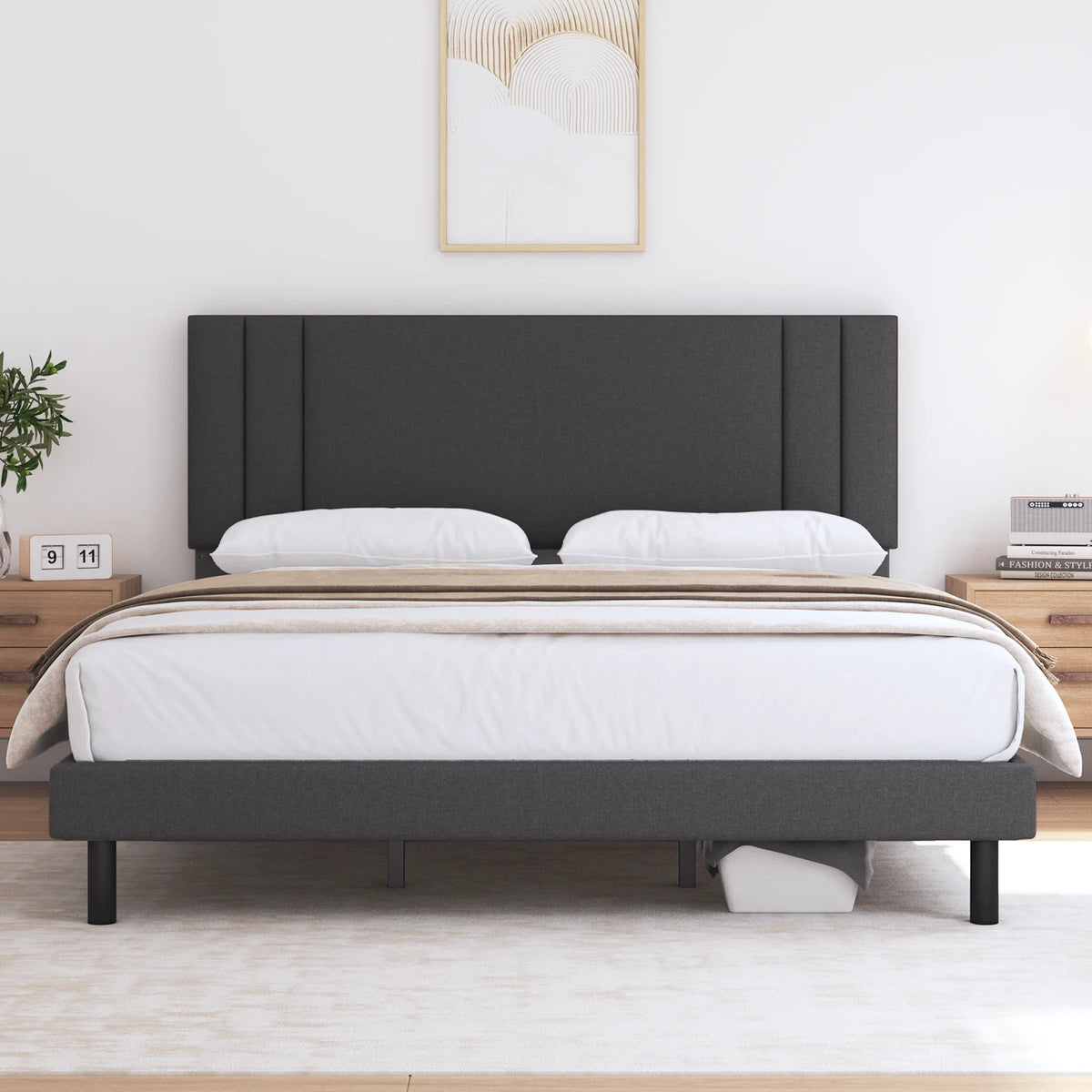 King Size Fabric Upholstered Platform Bed Frame R9430