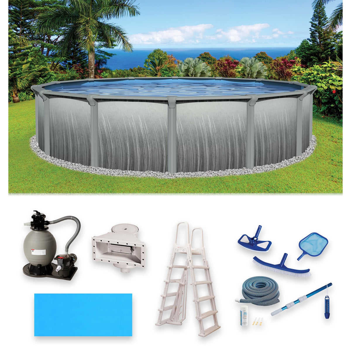 15-ft Round 52-in Deep Metal Wall Swimming Pool O786