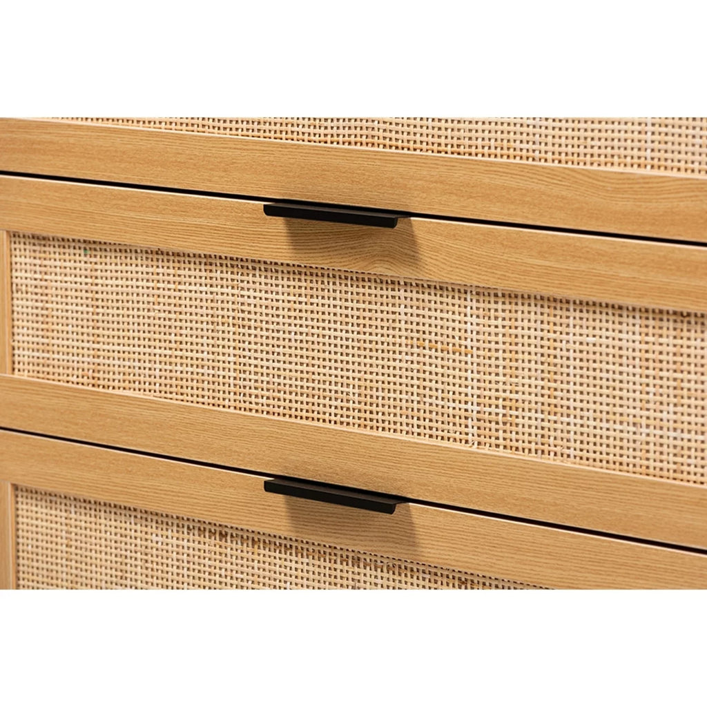 Espresso Brown Wood and Rattan 3-Drawer Dresser I4755