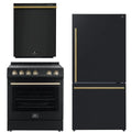 30 Electric Range, Refrigerator and Dishwasher in Black with Antique Brass Handles A187004