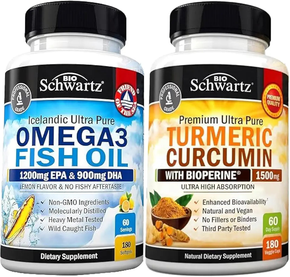 Omega 3 Fish Oil Softgels Plus Turmeric Curcumin with Black Pepper Extract 1500mg H177