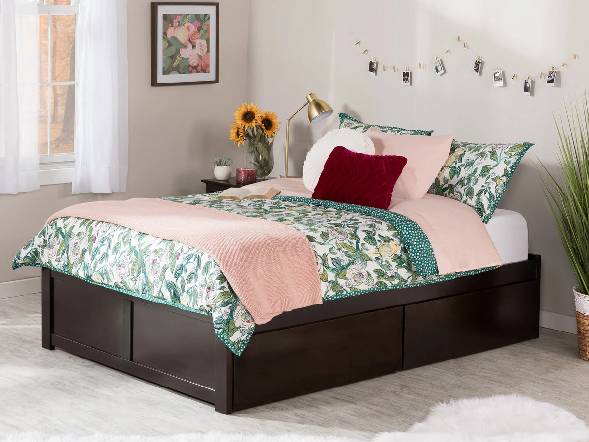 Queen Solid Wood Platform Bed with 2 Storage Drawers I91789