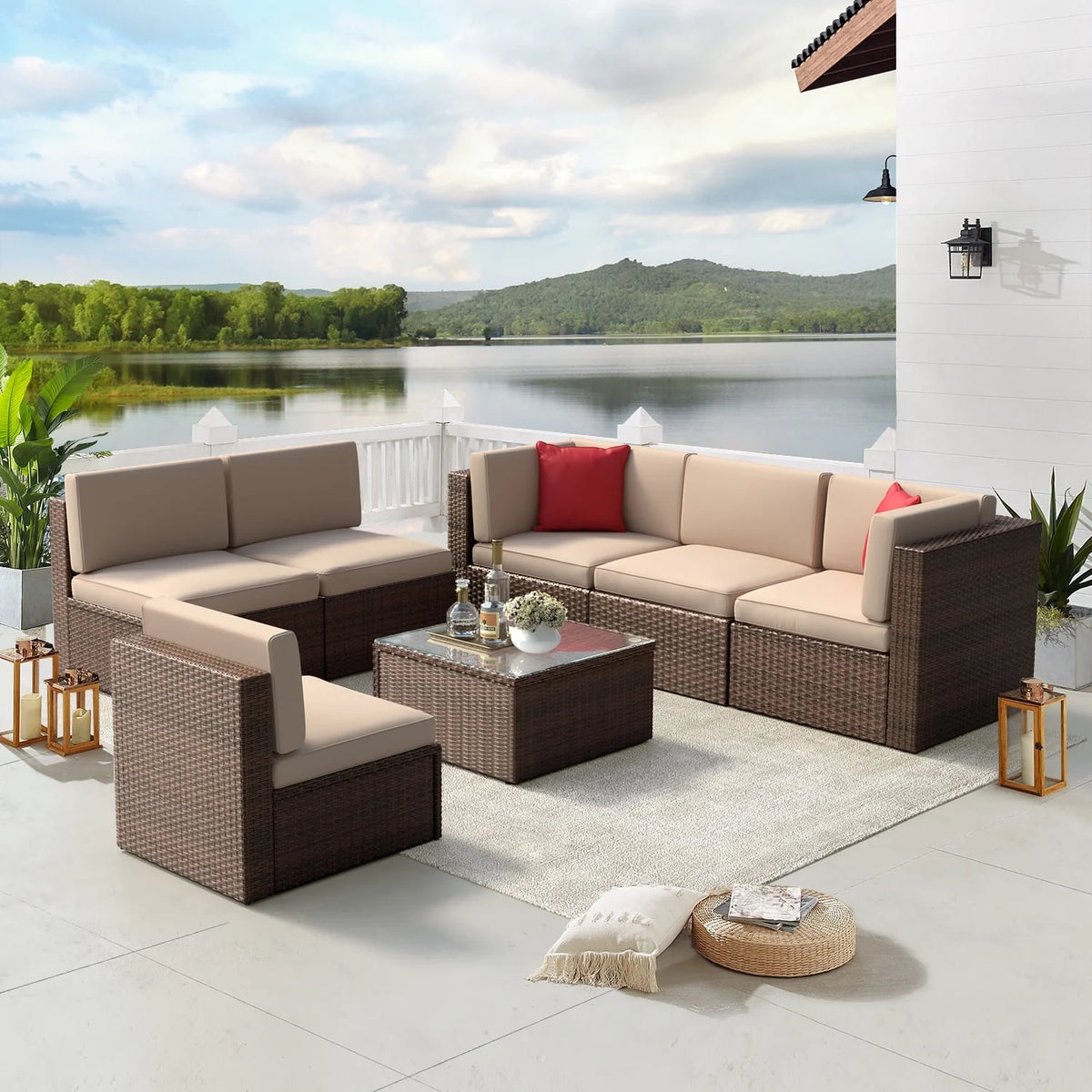 8 PCS Outdoor Patio Furniture Set with Fire Pit Table M880280