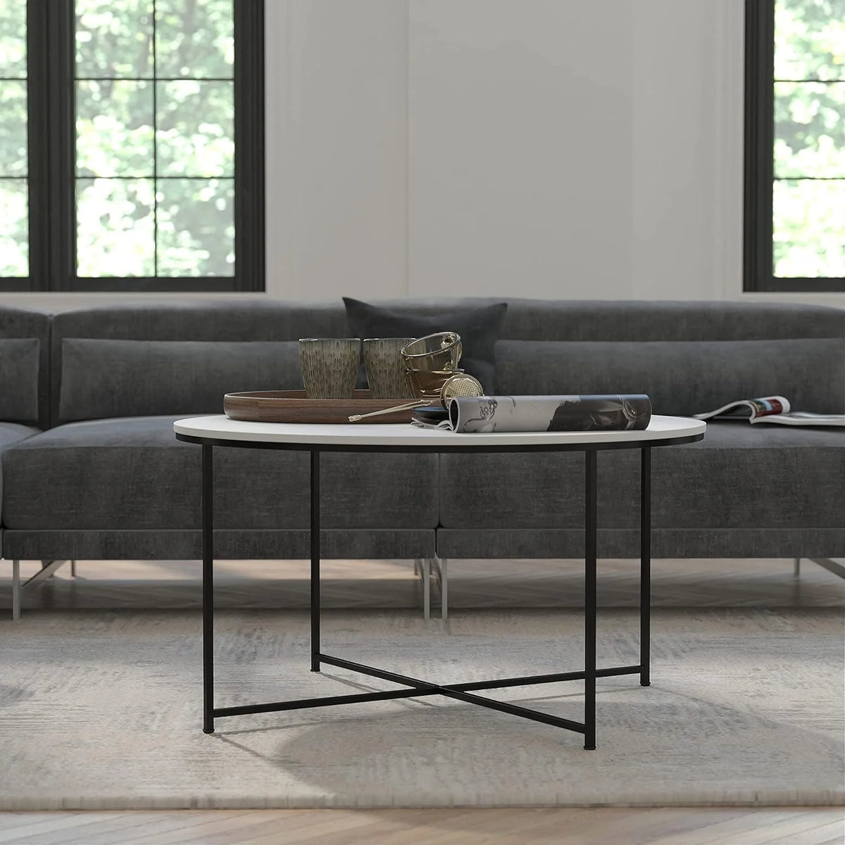 Modern Coffee Table with Black Metal Frame S2651