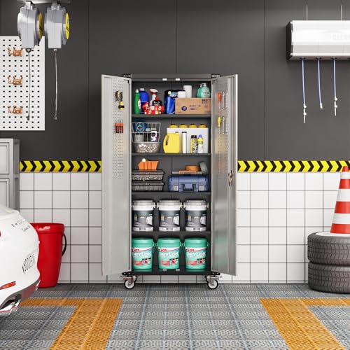 Black Metal Garage Storage Cabinet with Wheels E7973