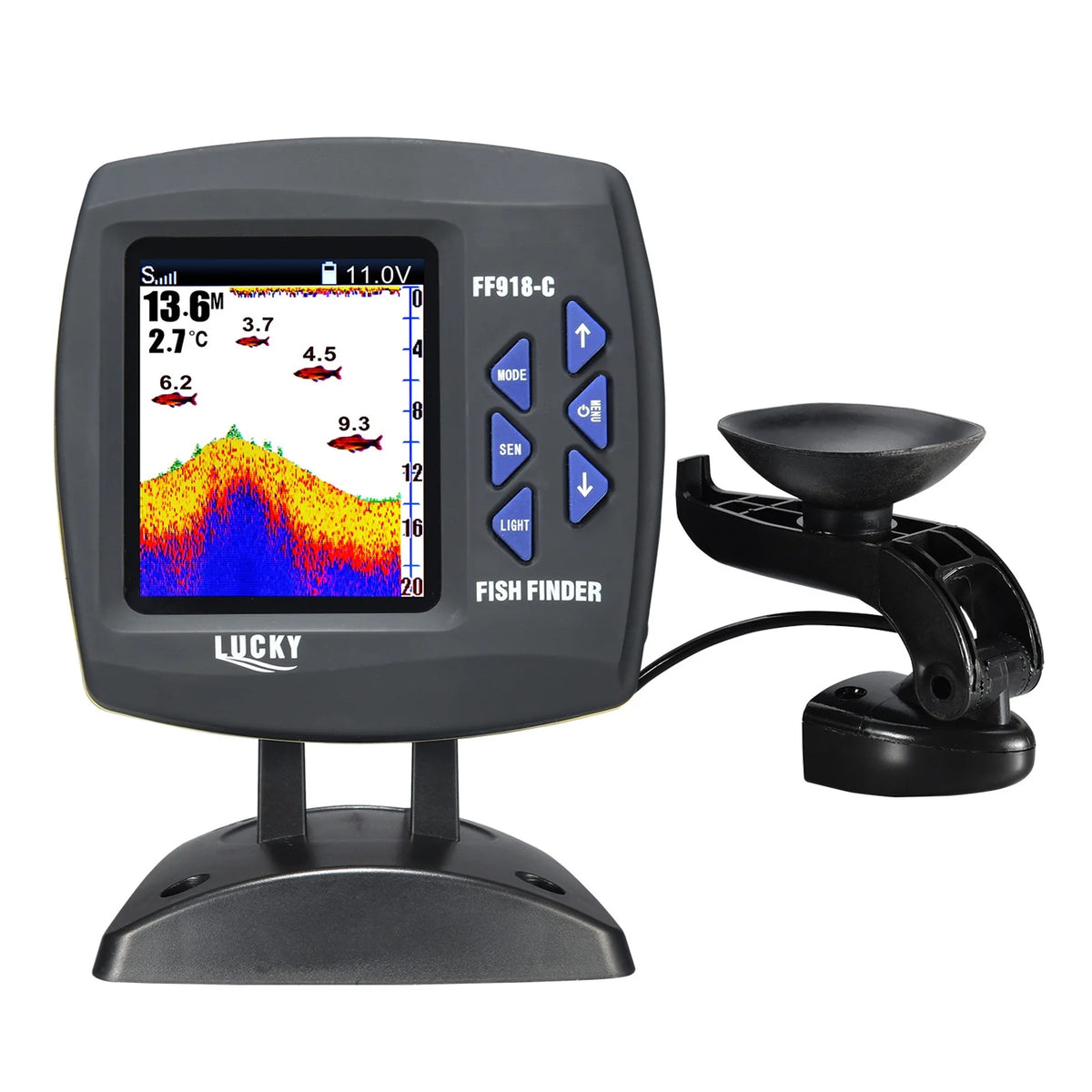Wired Transducer Fish Finder 45 Degrees Underwater LCD X40978