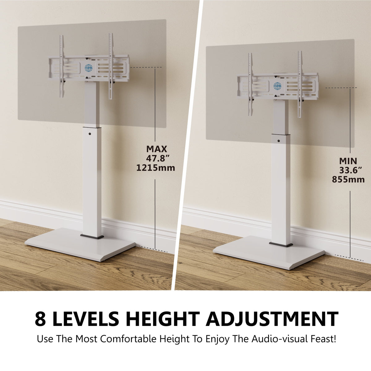 Iron Base Floor TV Stand for 32-75 Inch TVs with Adjustable Shelf, White P376221