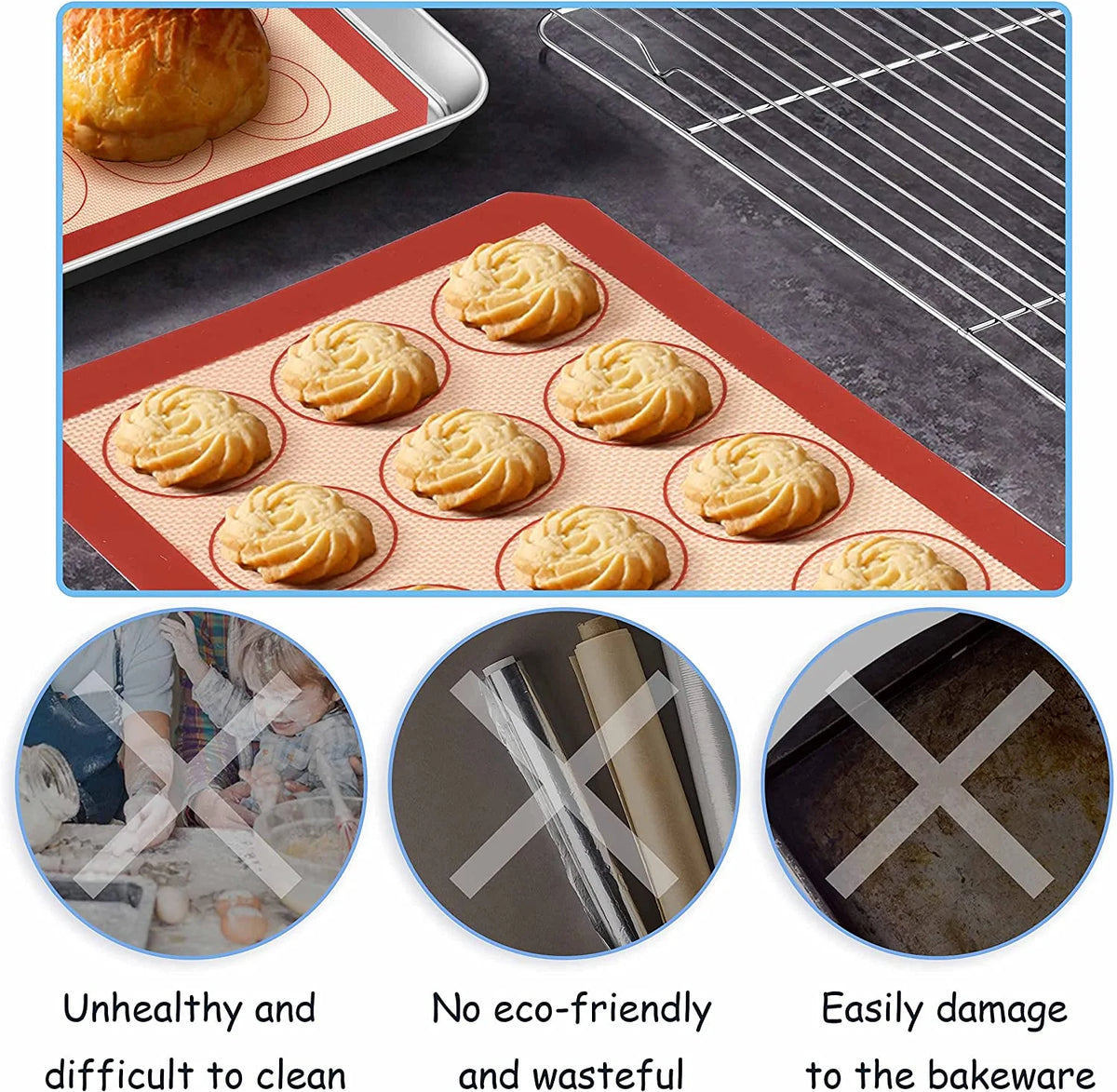 16 inch Stainless Steel Baking Sheet with Rack & Mat Set of 6 G94022