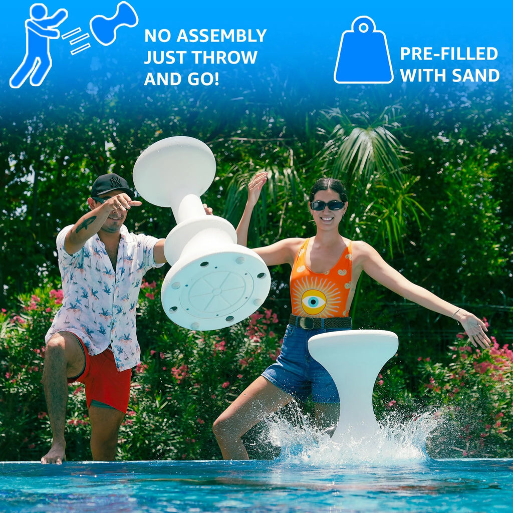 White 30 Inch Submersible Pool Stool with Foot Rest X511056