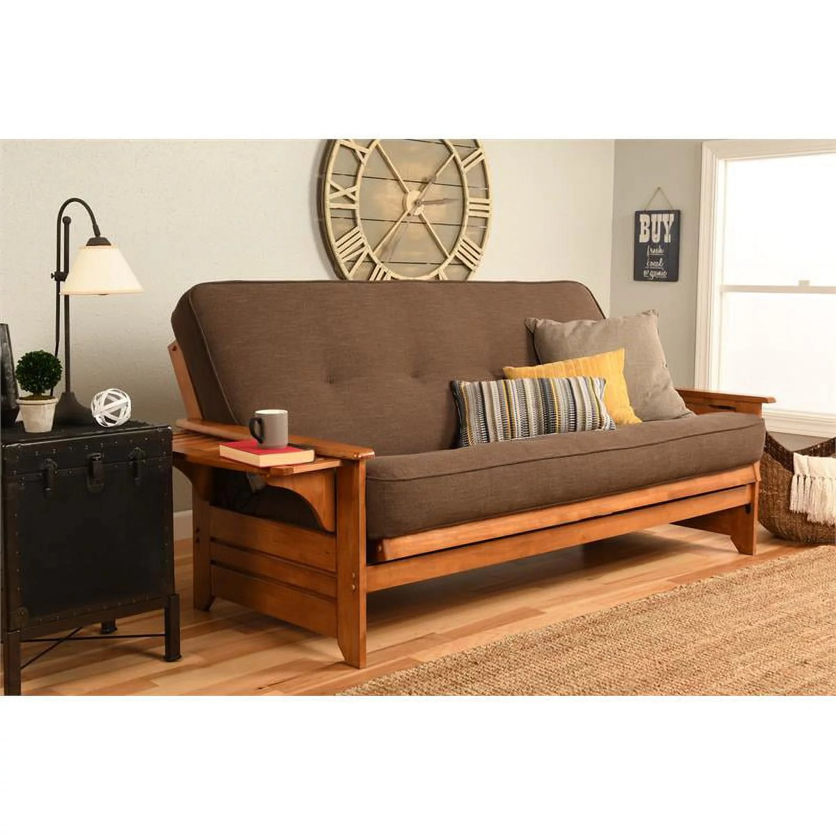 Full Traditional Linen Fabric Futon Mattress in Cocoa Brown X73336