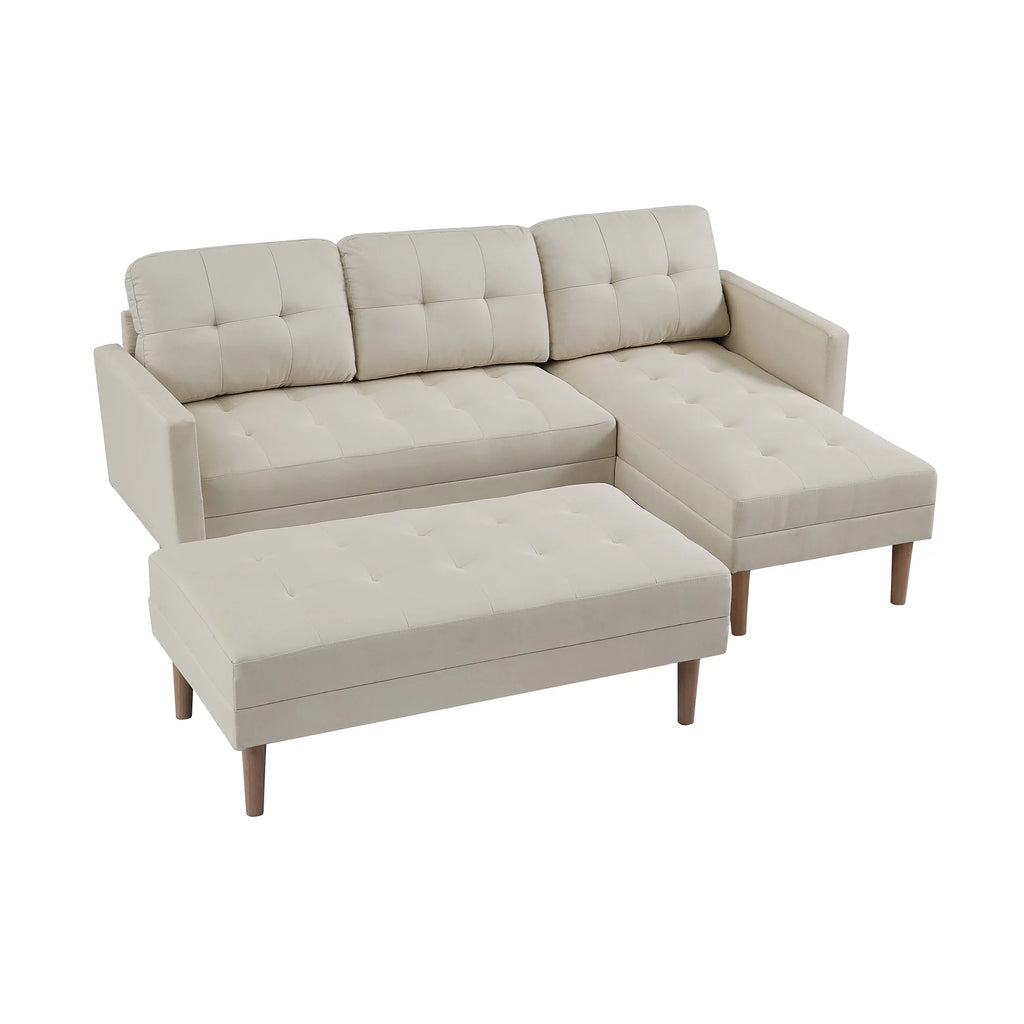 Beige L-shape Sectional Sofa Bed with Ottoman Bench Y65003