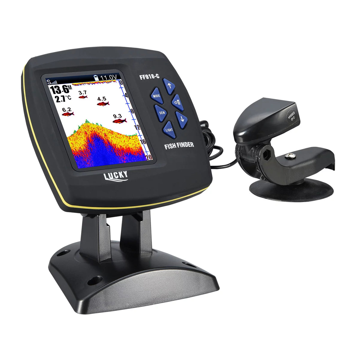 Wired Transducer Fish Finder 45 Degrees Underwater LCD X40978