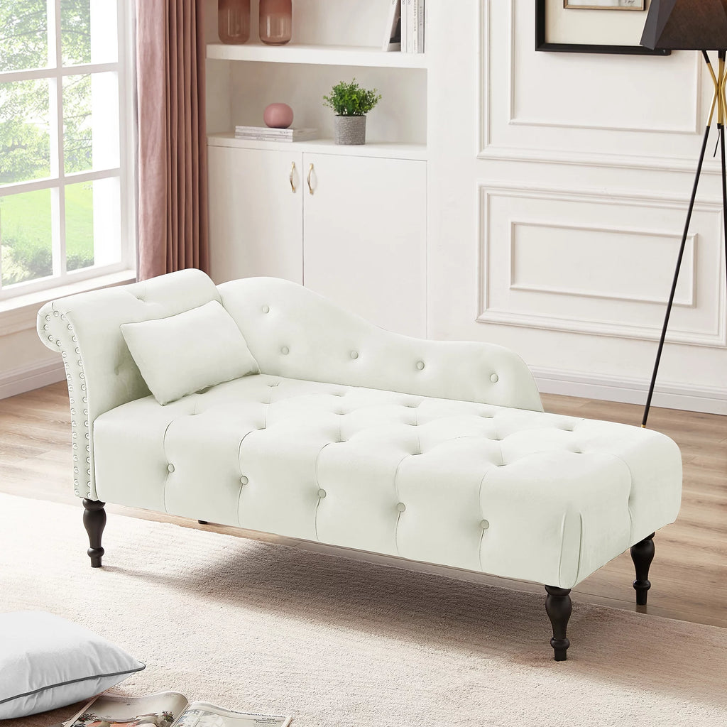 Velvet Tufted Chaise Lounge with Pillow W714
