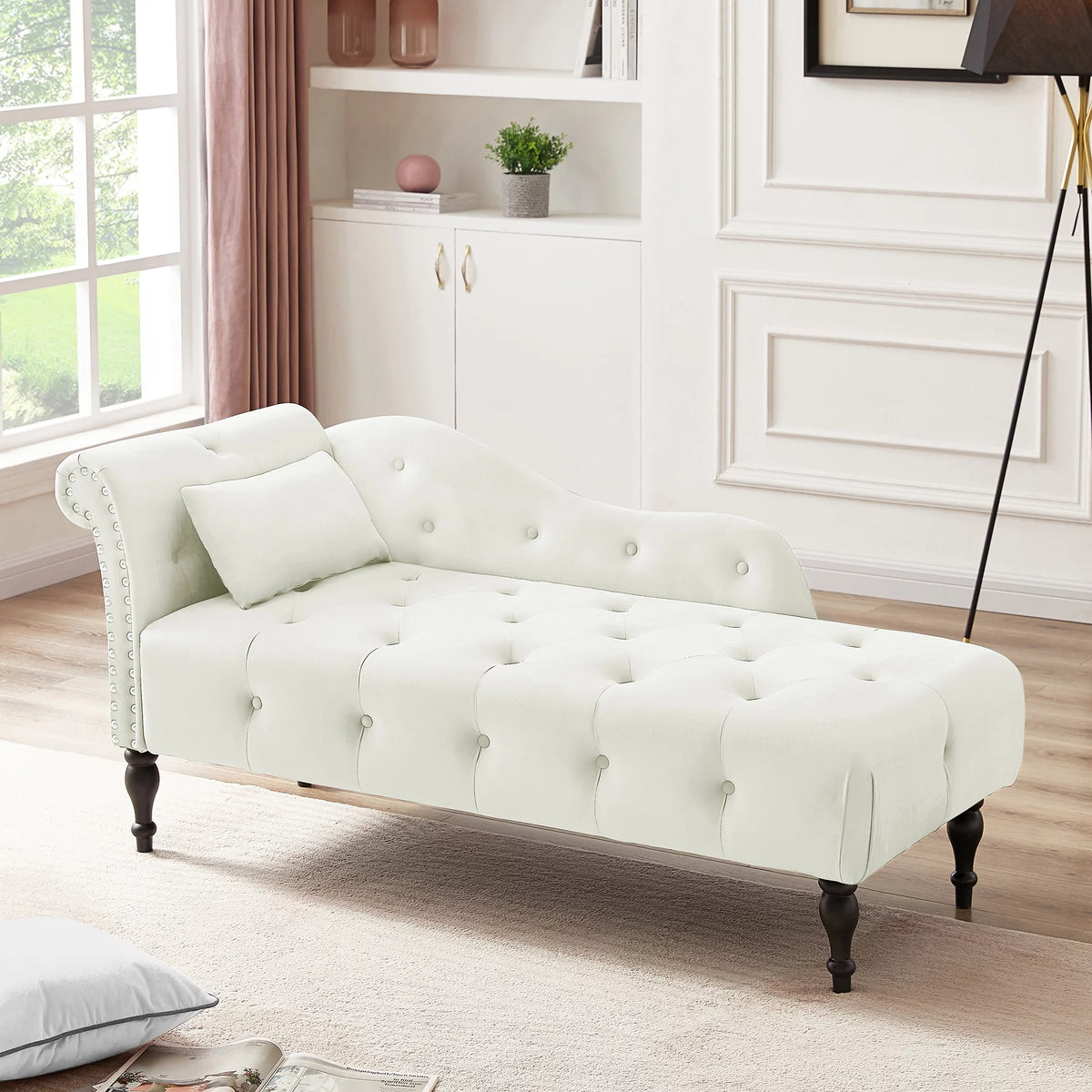Velvet Tufted Chaise Lounge with Pillow W714