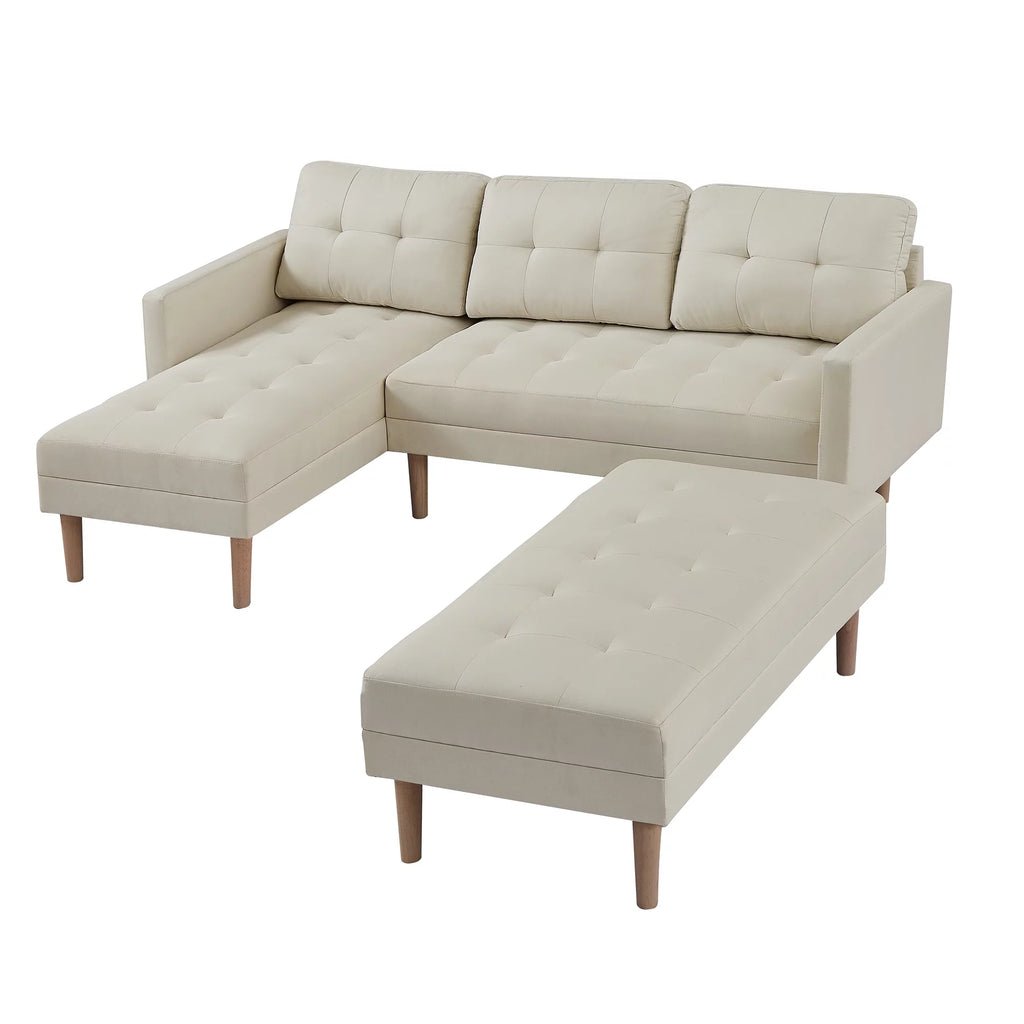 Beige L-shape Sectional Sofa Bed with Ottoman Bench Y65003