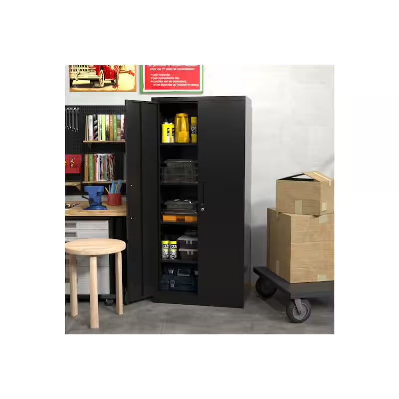 Black Metal Garage Storage Cabinet with Double Handle I30549