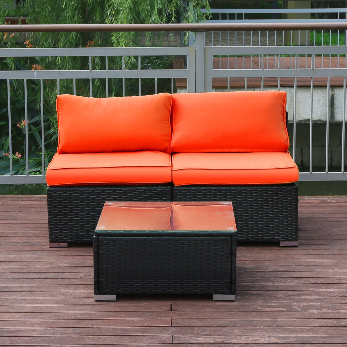 Orange 3 Piece PE Rattan Wicker Sofa Set N6658