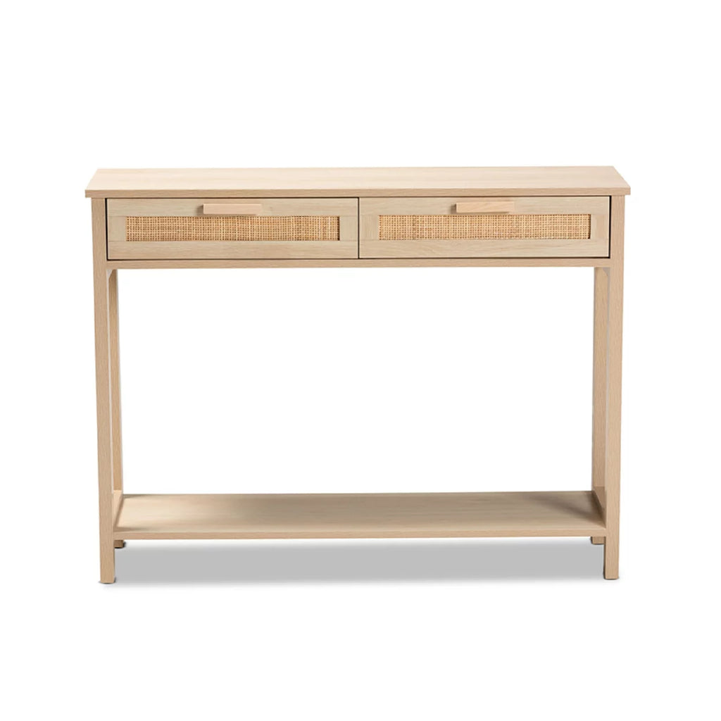 Light Brown Wood 2-Drawer Console Table with Rattan Z409592