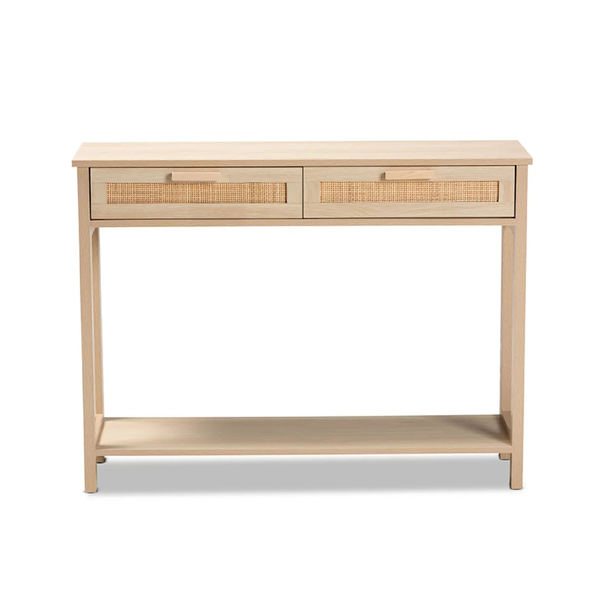 Light Brown Wood 2-Drawer Console Table with Rattan Z409592