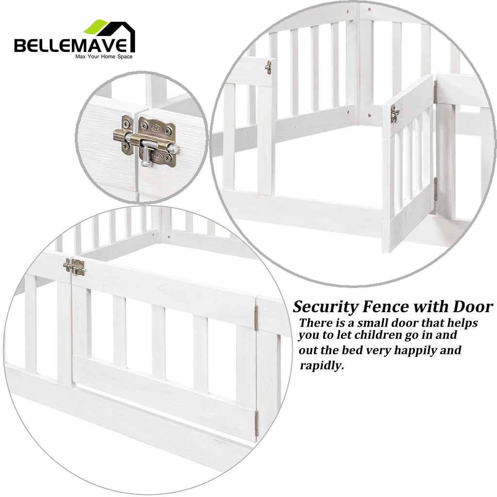 Twin House Floor Bed with Rails and Door D2338