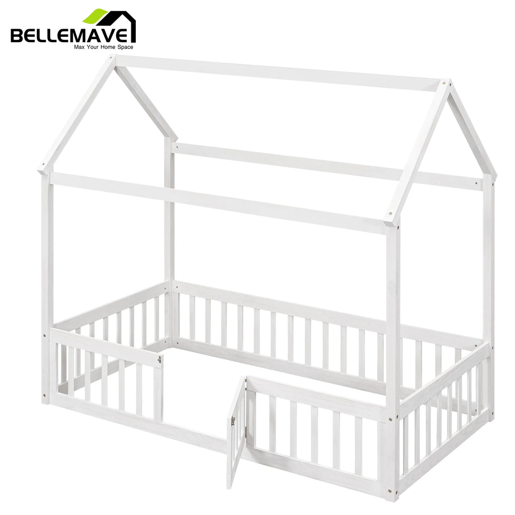 Twin House Floor Bed with Rails and Door D2338