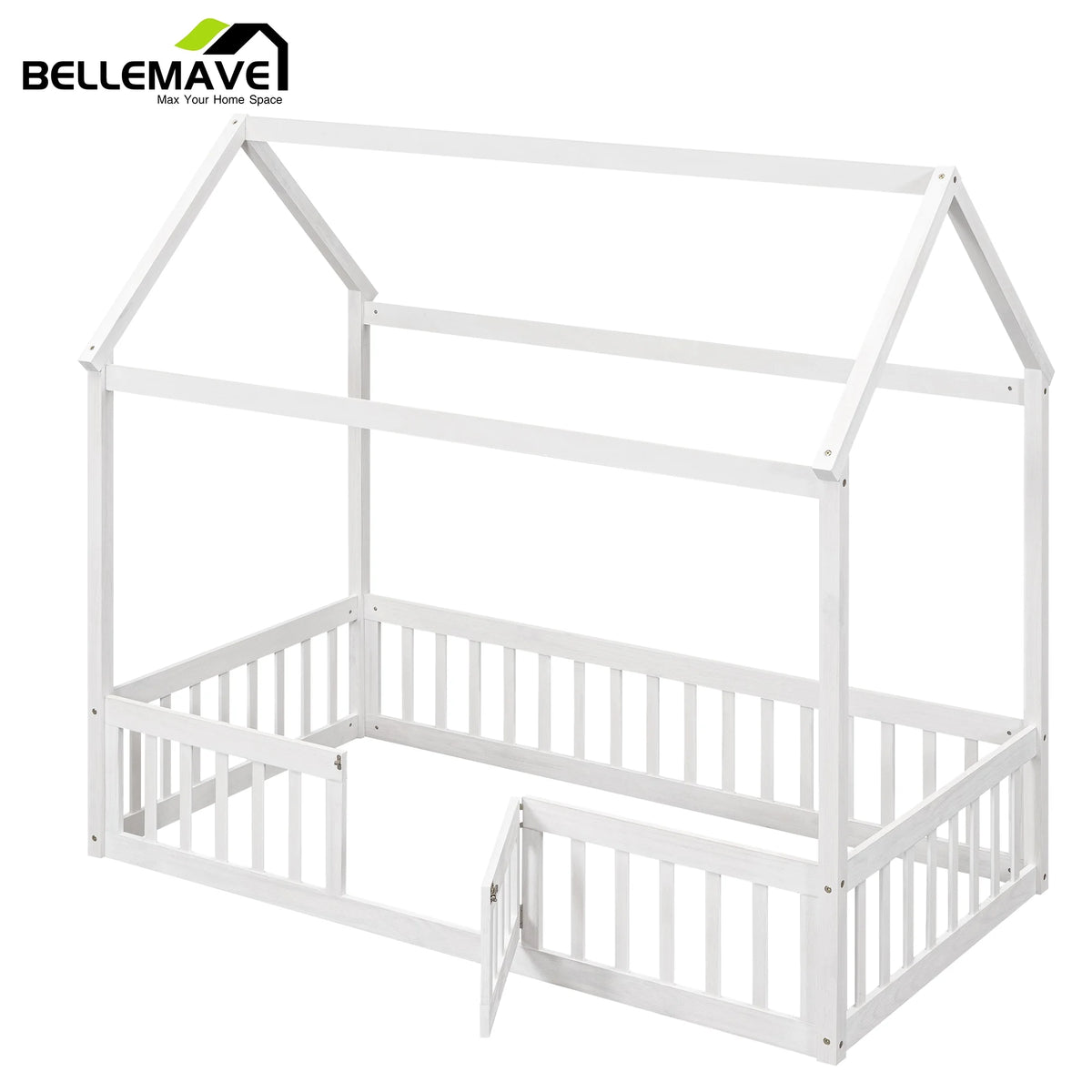 Twin House Floor Bed with Rails and Door D2338