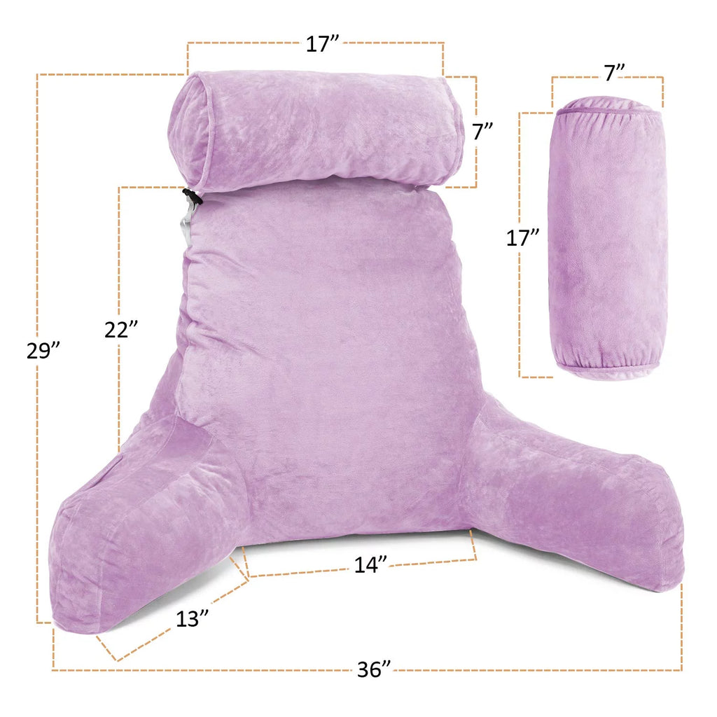 Light Purple Shredded Memory Foam Bed Rest Pillow with Arms and Pockets Z324376