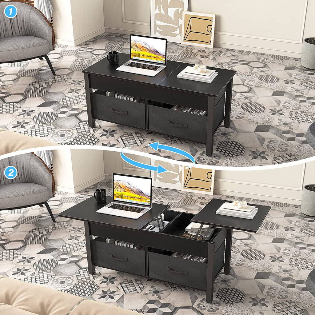 Lift Top Coffee Table with 2 Drawers and Open Side Shelf G55194