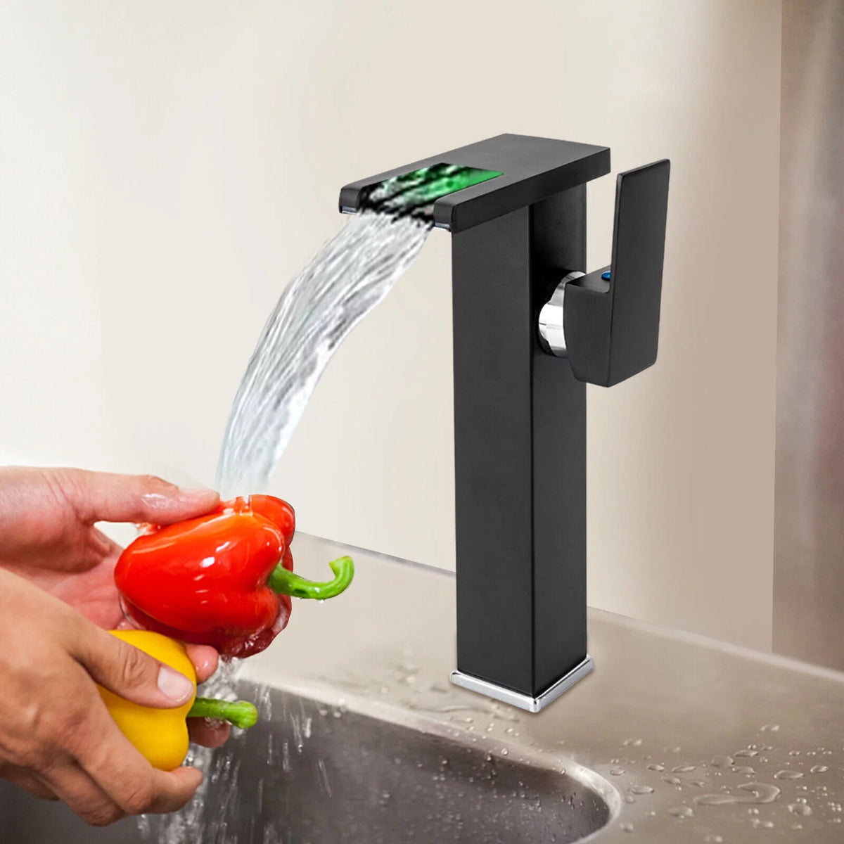 Waterfall Single-Handle Vessel Sink Faucet with LED Light O7598