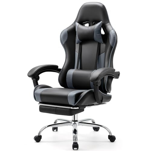 Grey Ergonomic Gaming Chair with Footrest B44021