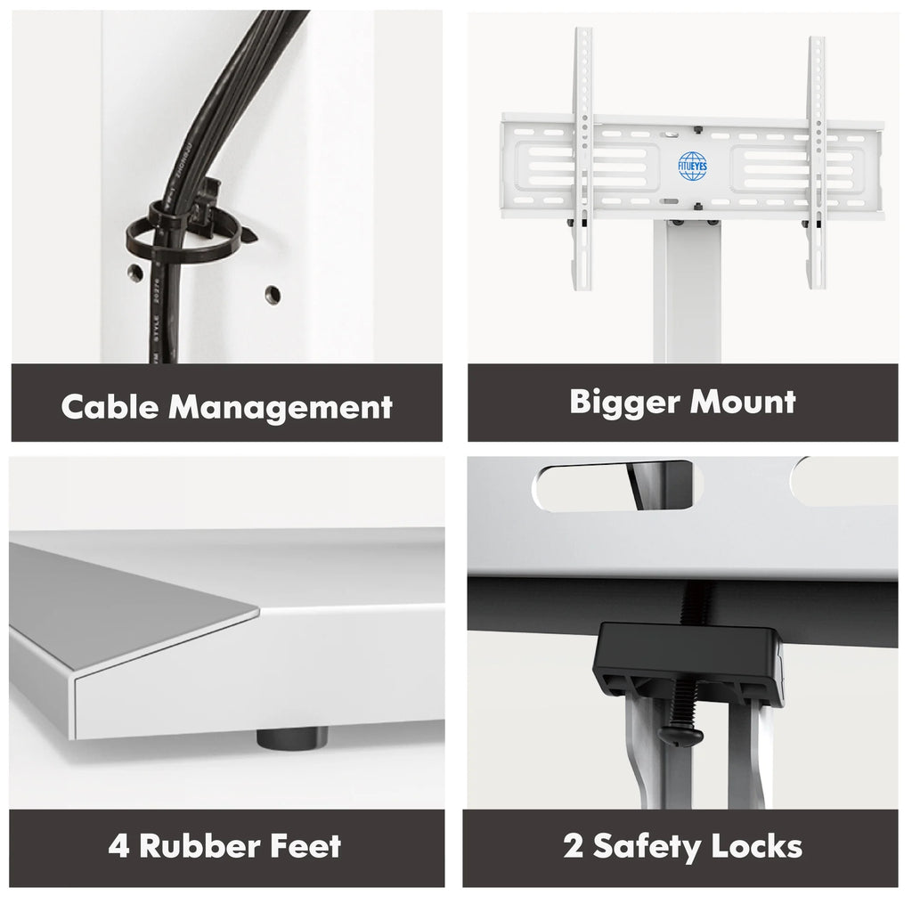 Iron Base Floor TV Stand for 32-75 Inch TVs with Adjustable Shelf, White P376221