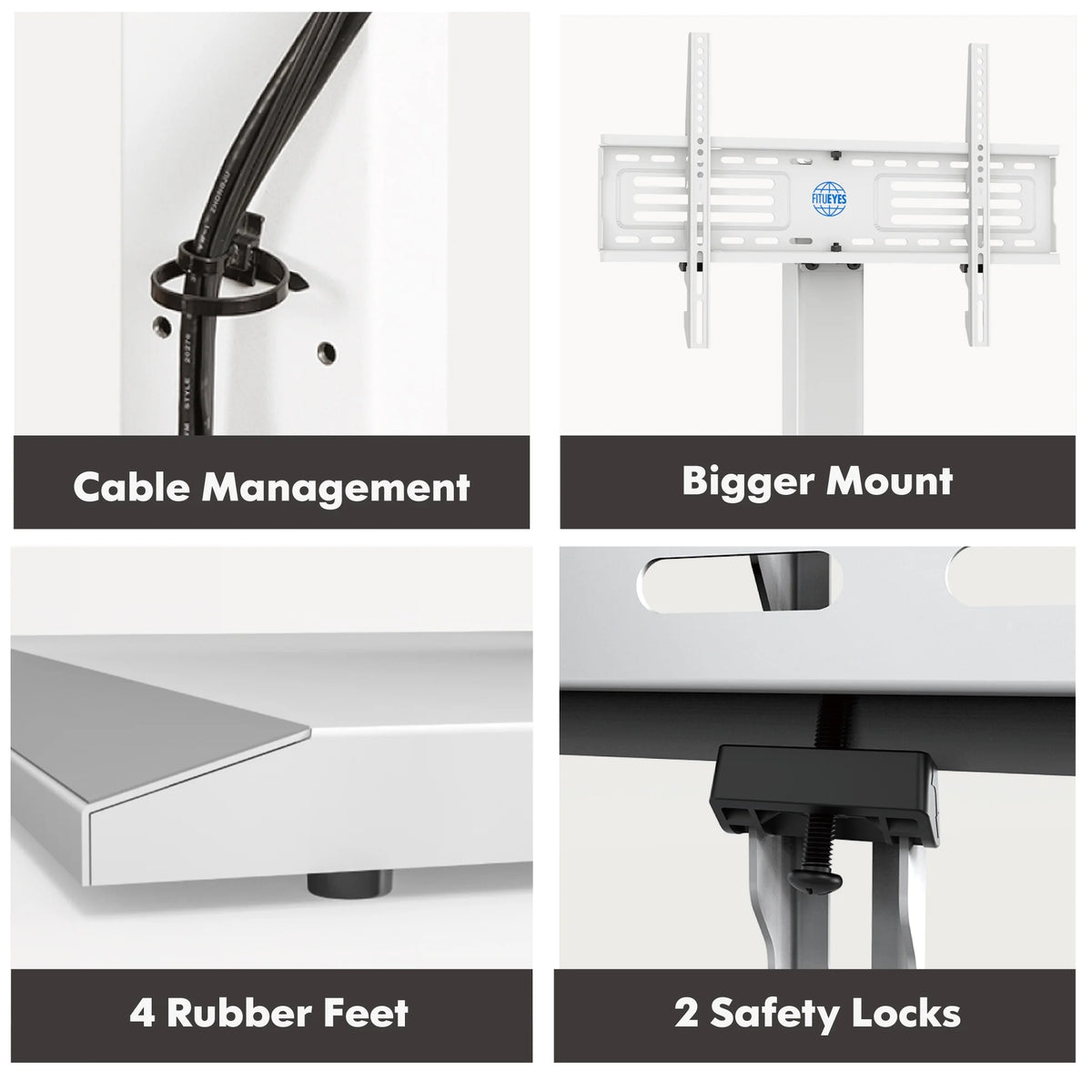 Iron Base Floor TV Stand for 32-75 Inch TVs with Adjustable Shelf, White P376221