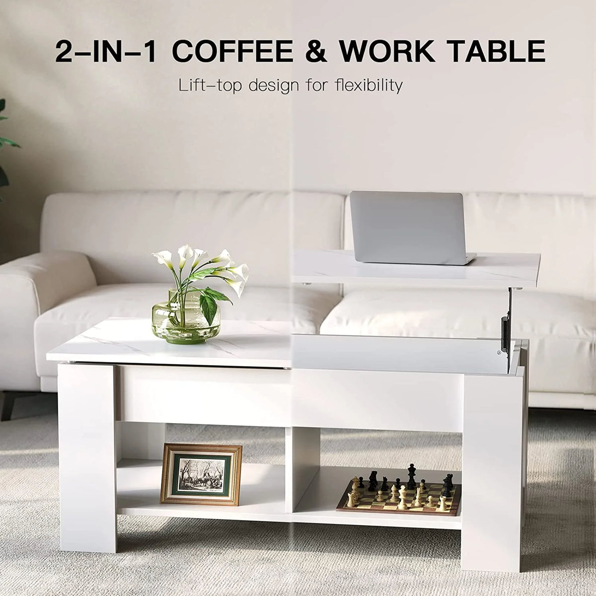 Lift Top Coffee Table 39in with Hidden Compartment and Storage Shelf A390