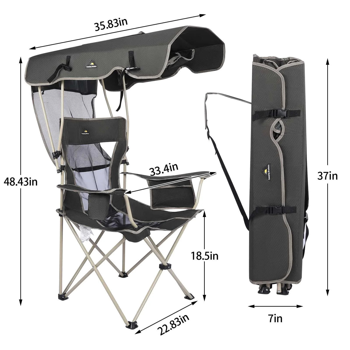 Army Green Folding Camping Chair with Shade Canopy N75305